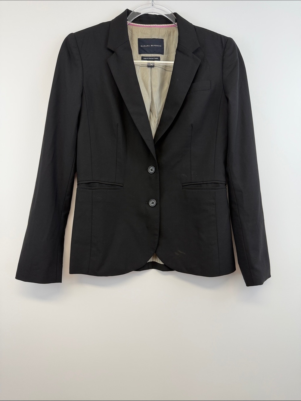 Banana Republic Black 98% Virgin Wool Two-Button Tailored Career Blazer 6 - Picture 8 of 8